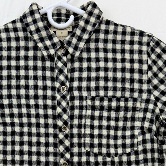 Lucky Brand Long Sleeve Flannel Button Down Shirt Women S Black White Checkered - Picture 2 of 7